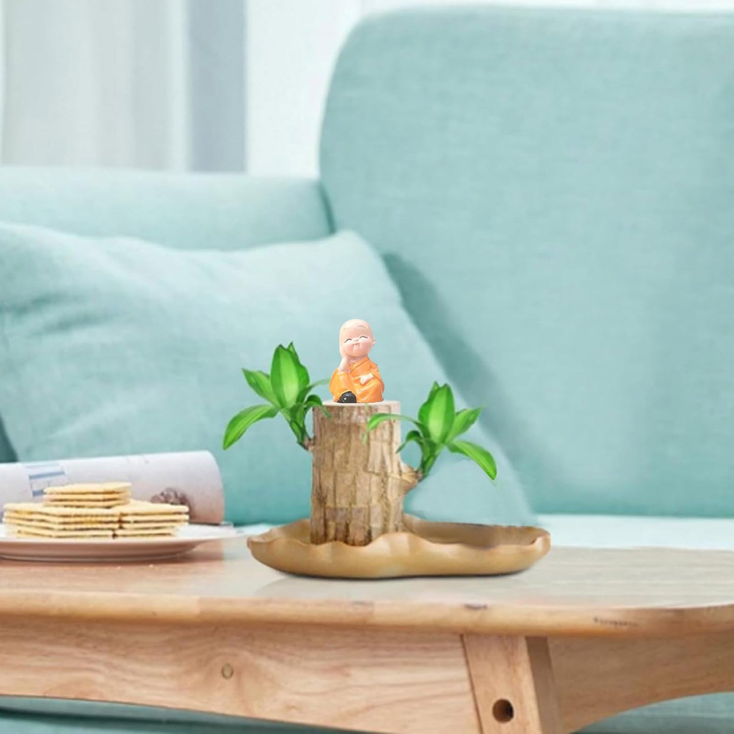 LuxeOne Brazil Wood Hydroponic Tree Stump with Doll & Tray, Brazil Wood Potted Plant, Brazilian Wooden Hydroponic Planting with Tray, for Indoor Office Desktop (C)