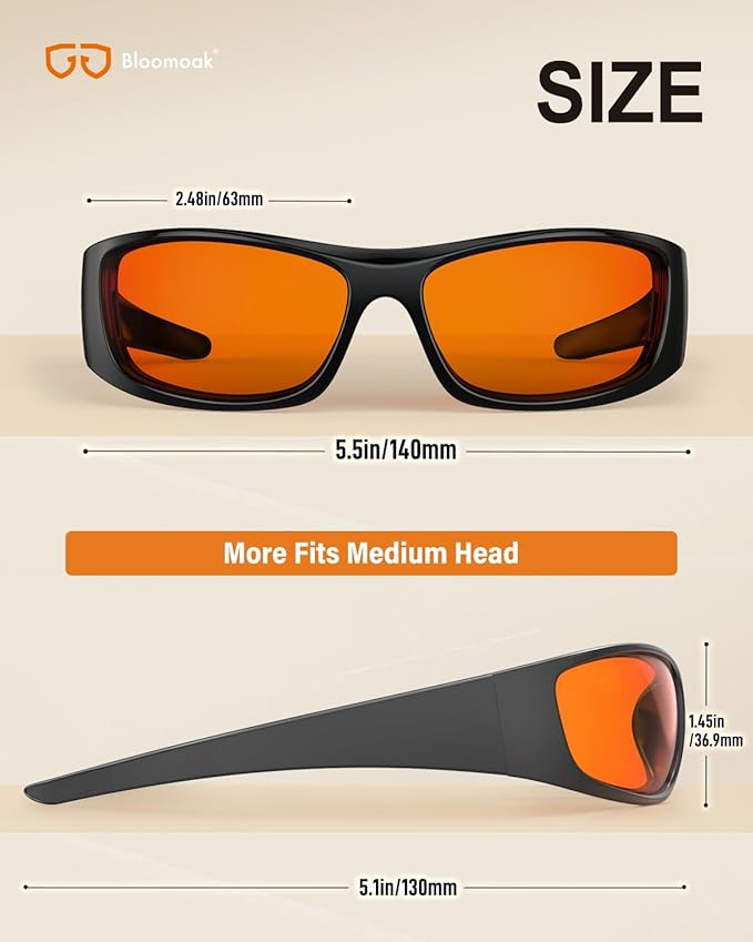 Bloomoak 99% Blue Light Blocking Glasses,Nighttime Sleep,Fully Wraparound Your Eyes with No Leaks for Side Glare/Dry Eyes