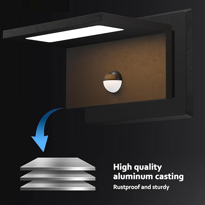 Motion Sensor Outdoor Wall Light Black LED Exterior House Light Fixture Front Porch Light Wall Mount Sconce IP54 Waterproof for Garden Patio Garage Entryway 10W 680Lm 3000K