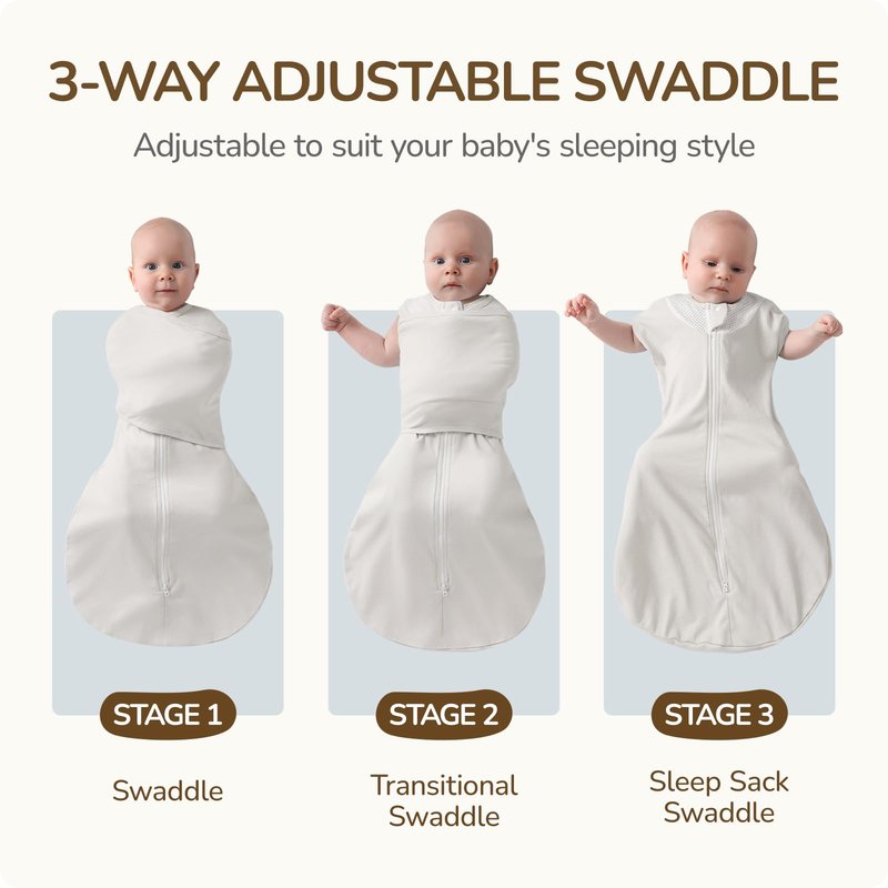 usbettas Swaddles for Newborns, Safe Sleep Swaddle Sack with Mesh Design, Breathable 100% Cotton Sleepsack New-Parent-Friendly 0-3 Month, 3-Way Adjustable Transitional Swaddle, Grey