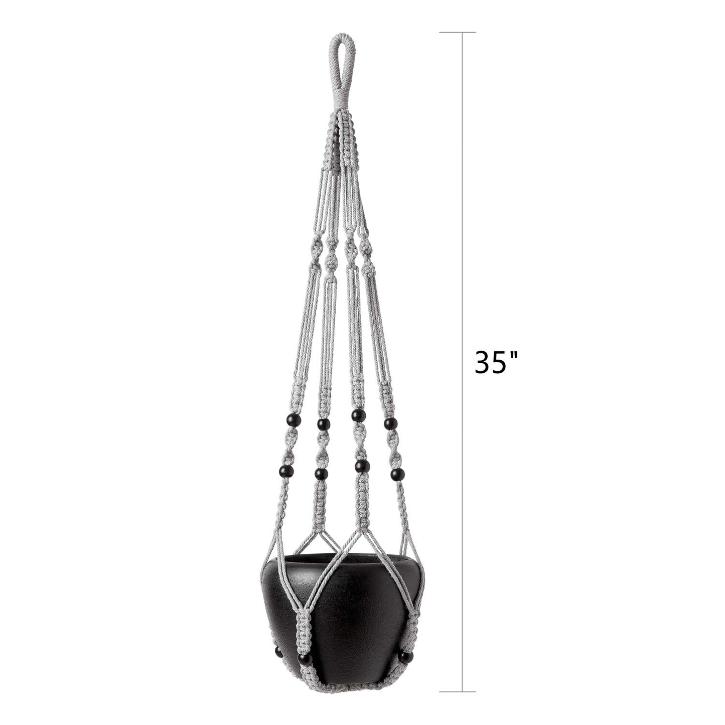 Mkono Macrame Plant Hanger Indoor Hanging Planter Basket with Wood Beads Decorative Flower Pot Holder No Tassels for Indoor Outdoor Boho Home Decor 35 Inch, Grey, Set of 2 (POTS NOT Included)