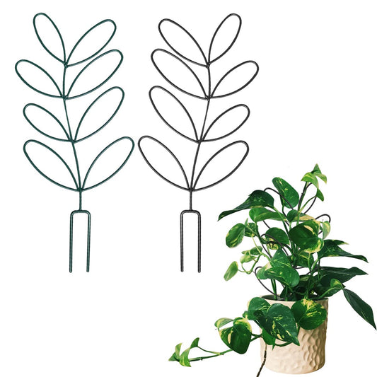 2Pack Indoor Plant Trellis Metal Wire Garden Trellis ，Small Climbing Leaf Shape Trellis for Garden Potted Plant Houseplant(Blackish)