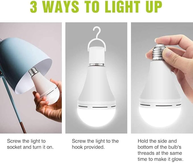 Emergency-Rechargeable-Light-Bulb, Stay Lights Up When Power Failure, 1200mAh15W 80W Equivalent LED Light Bulbs for Home, Camping, Tent (Soft Warm)