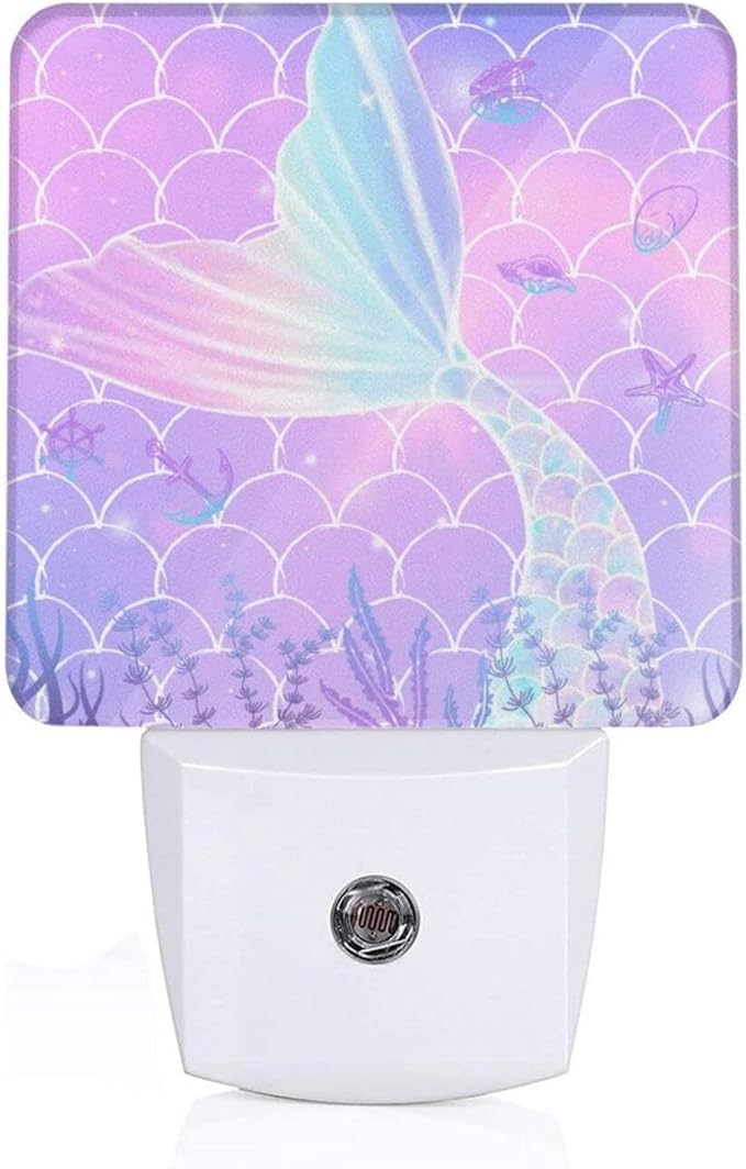 LED Night Light 2 PCS Mermaid Night Light Cute Lamp Plug-in LED Nightlights Dusk to Dawn Sensor Night Lamp for Bedroom Room Nursery Hallway Stairs Kitchen Wall Decorative