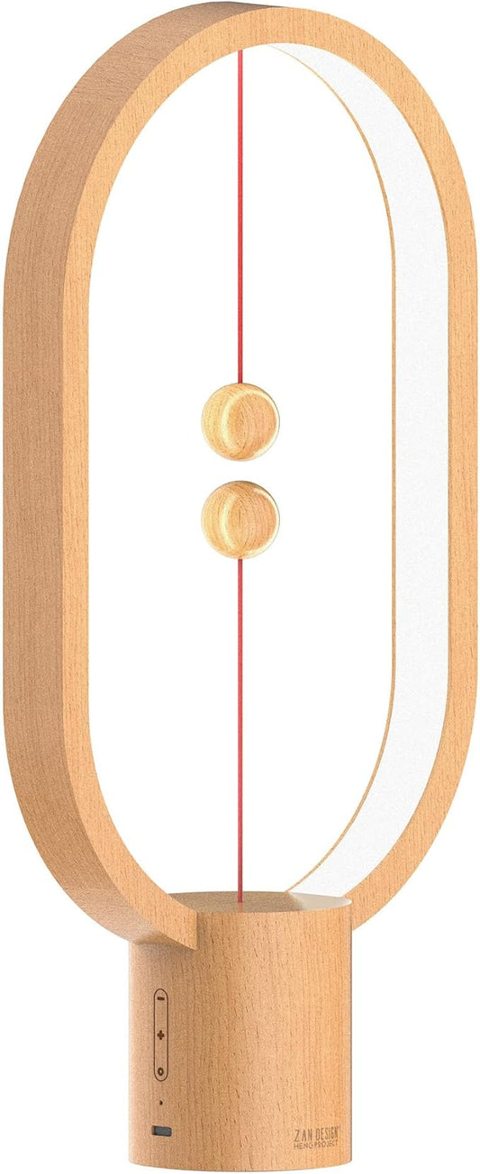 Heng Soft-Glow Balance Desk Lamp for Nightstand Or Bed - Modern Table Mood Lighting with Dimmer Switch - Cute Decorative Gift for Bedroom, Living Room, Office & Dorm (Wood)