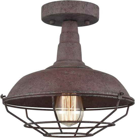 DAYCENT Rustic Semi Flush Mount Ceiling Light Barn Style Light Fixture Farmhouse Metal Cage Ceiling Light 1-Light Industrial Wire Caged Flush Mount Barn Light Rust Finish for Hallway Foyer Kitchen
