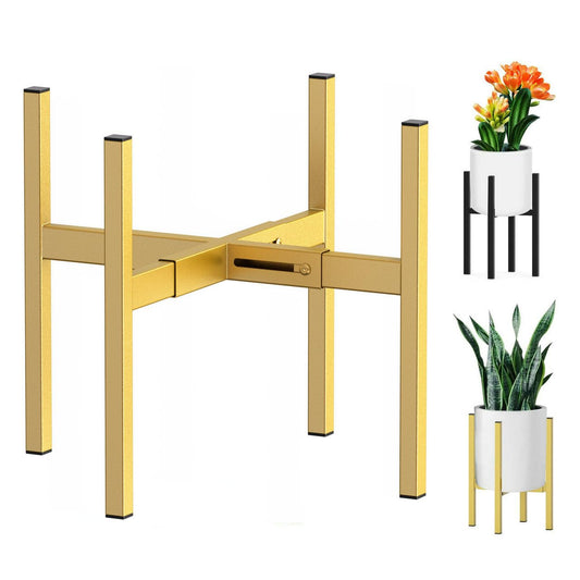 BSTMAI Metal Plant Stand, Adjustable Size Fits 10 12 13 14 15 16 Inches Large Planter Pot,Mid Century Expandable Plant Holder Indoor Outdoor Corner (HeavyGold, Fits all pots between 8" and 16")