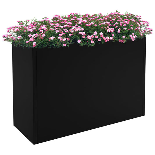 Fichiouy Modern Rectangular Planter Box,38x12x24 Inch Indoor/Outdoor Metal Planters with Removable Insert Shelf,for Flowers, Succulents & Small Trees (Black)
