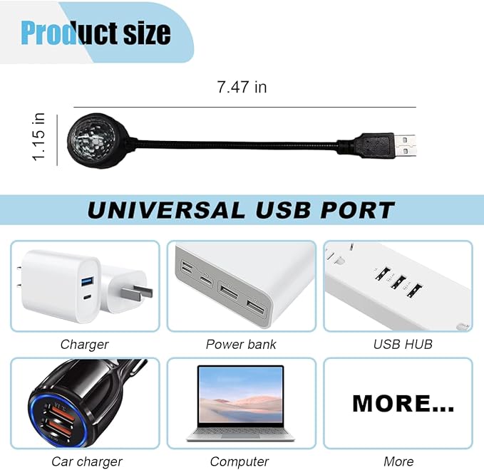 USB Car Roof Star Projector Night Light, Adjustable Car Interior Atmosphere Lamp Star Lights with 9 Modes, Portable Sound Activated LED Ambient Light for Car Decoration, Bedroom, Ceiling, Party (1PC)