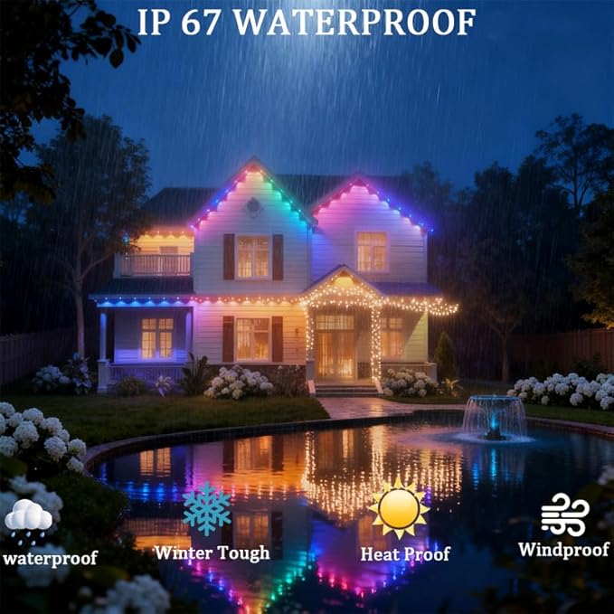 Permanent Outdoor Lights,Smart Outdoor Christmas Lights with IC+RGB 20 LED, IP67 Waterproof Eaves Lighting with 213 Modes for Holiday,Party, Daily, APP/Remote Control