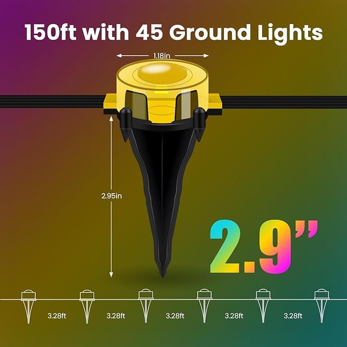 Outdoor Ground Lights 150 FT, Permanent Outdoor Lights for House with RGB Color Changing, Bluetooth Music Sync, IP67 Waterproof, Timer for Eaves and Landscape Lighting