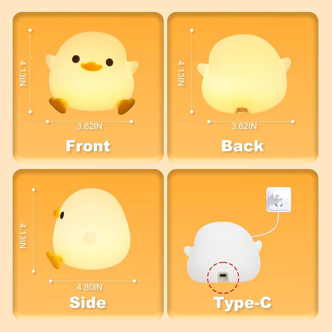 Dodo Duck Night Light, 50Hrs Duck Lamp Squishy, Tap Control 2 Brightness, 20Min Auto-Off, Rechargeable Animal Night Light for Kids Bedroom, [Easter Gifts]