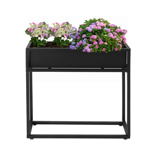 SanyingYZ Metal Tall Rectangular Planter,28" H/14 H Black Outdoor Planter Box with Drainage Holes and Adjustable Balancing Feet for Plants, Flowers, Gardens (28" H)