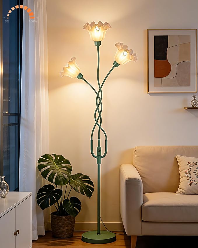 Lightdot Flower Floor Lamp for Living Room, Modern Tree Floor Lamp with DIY Goosenecks & Bulbs Included, Spring Green 3 Light Floral Standing Tall Lamp for Bedroom/Kid's Room/Sofa Beside/Corner Decor