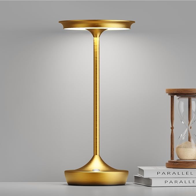 LED Cordless Table Lamps Rechargeable - Outdoor 6000mAh Battery Operated Portable Tables Light 3 Color Stepless Dimming Lamp with Memory Function for Patio Restaurant Dining Gold