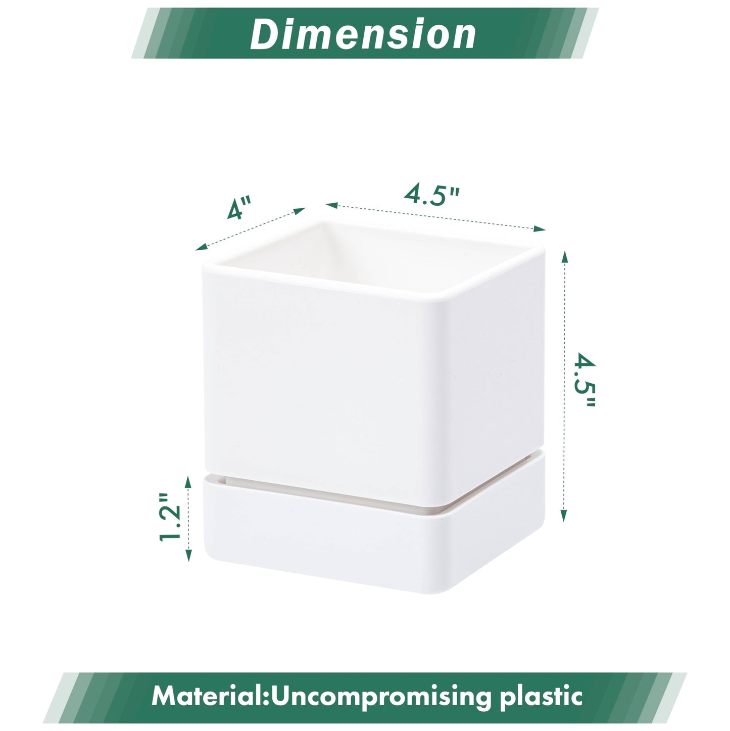 D'vine Dev 4 Inch Herb Planter Pot, Plastic Planter with Drainage Holes and Saucer, Modern Decorative Gardening Pot for Indoor Plants, Flowers, Herbs, Succulents, White, Set of 3, 76-Y-A3-1
