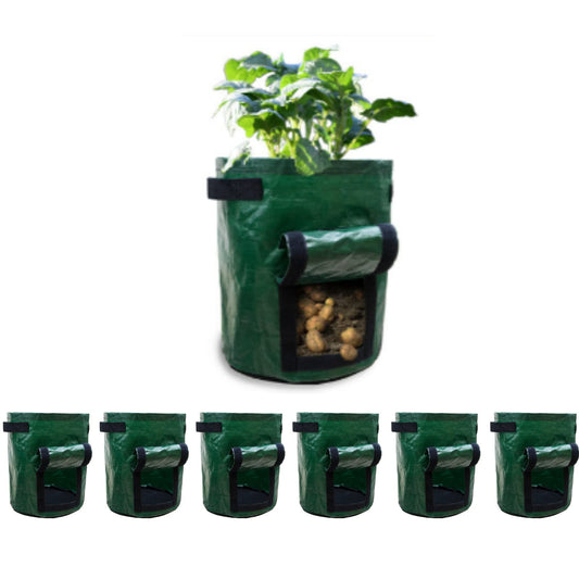 6-Pack Potato Grow Bags, Thick PE Fabric Pots for Plants, Sturdy Handles & Harvest Window, Aeration Fabric Pots Heavy Duty Vegetable Planter Bag for Tomato, Fruits (15 Gallon)