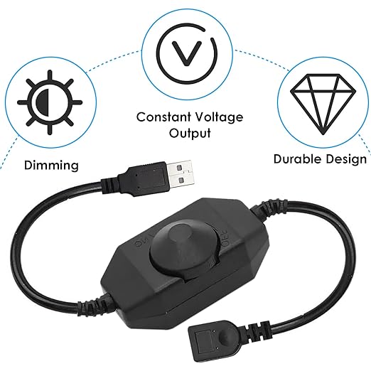 Onite 2-Pack USB Dimmer Switch, for 5V LED Strip Lights Brightness Adjustable, USB Fan Controller (Black)