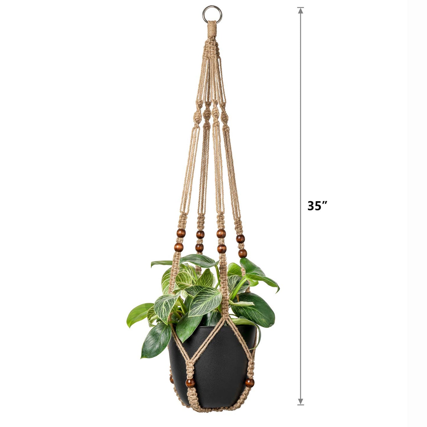 Mkono Set of 2 Macrame Plant Hanger 35 Inch and 43 Inch Indoor Jute Hanging Planter Basket with Wood Beads Decorative Flower Pot Holder No Tassels, Brown (POTS NOT Included)
