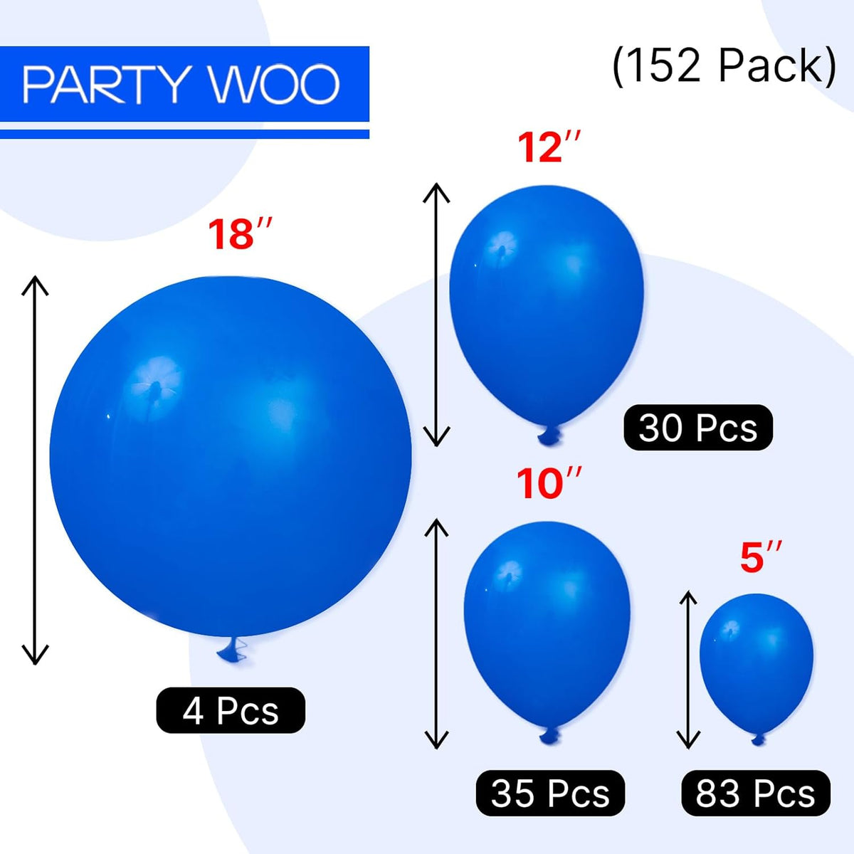 PartyWoo Royal Blue Balloons - 152-Piece Arch Kit for Baby Showers & Graduations | 5-12 Inch Sizes