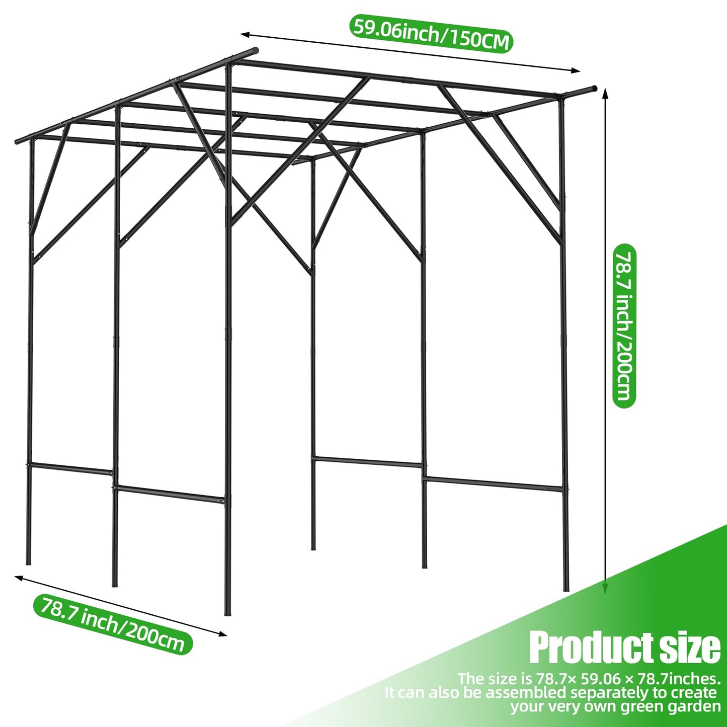 RUCOIN 25MM Thickened Garden Arch Trellis - Large Outdoor Garden Arch Trellis for Climbing Plants - Size: 78.7 * 59 * 78.5 inches, Plant Support Rack Trellises for Cucumbers, Peas, Grapes