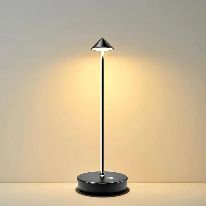 Rechargeable Cordless Table Lamp, 6000mAh LED Battery Operated Desk Lamp Touch 3 Color Stepless Dimming Portable Outdoor Waterproof Table Light for Patio/Restaurant/Dining/Home (Black)