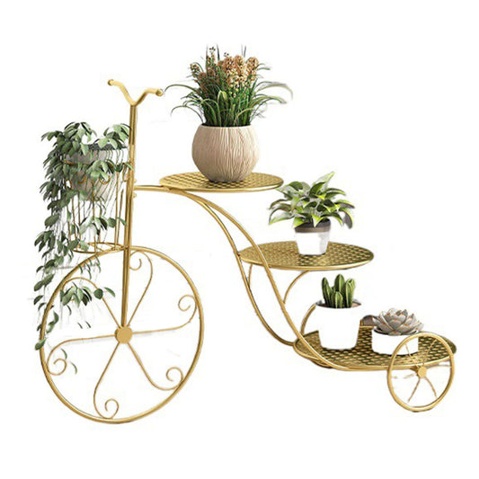 Creative Plant Stand 4 Tier Indoor Metal Flower Shelf for Multiple Plants Corner Tall Flower Holders for Patio Garden Living Room Balcony Bedroom, With 3 Round Pallets
