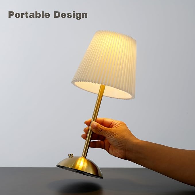 2-Pack Cordless Rechargeable Table Lamp 3-Color Dimmable Touch Control, 3000mAh Battery Operated Portable Light Beige Fabric Shade for Bedroom, Living Room, Office, Nursery, Bathroom