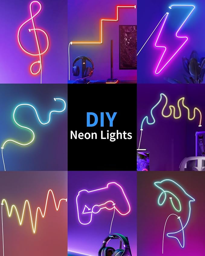 33ft Neon Rope Lights, RGB IP68 Waterproof Flexible LED Strip Lights, Neon Lights with App Remote for Wall, Bedroom, Outdoors, Pool