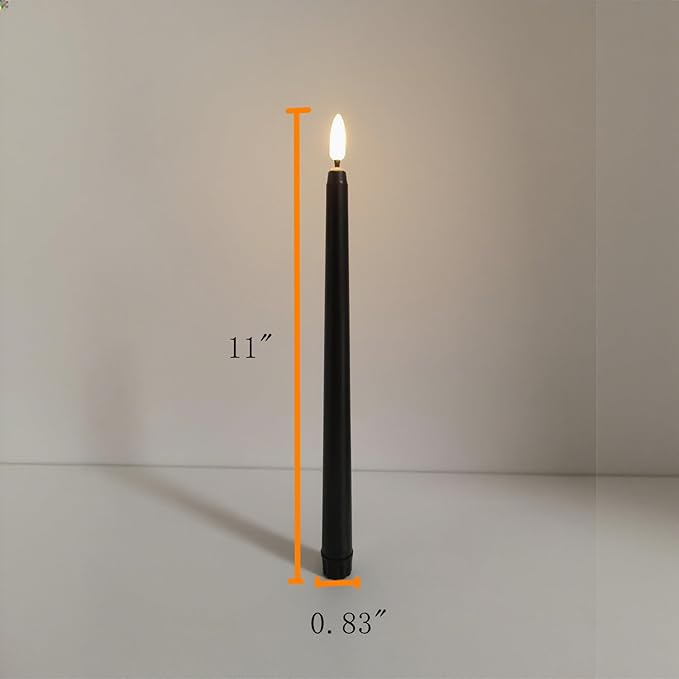 Black Flameless Taper Candles with Remote, Flickering LED Candlesticks Battery Powered Set of 12