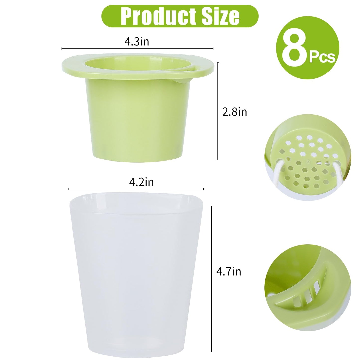 Oliz Self Watering Planter 8 Pcs,4.3 Inch Flower Plant Pot with Inner Pot, Indoor Self Watering Planter Pot for Herbs, Flowers (Green)