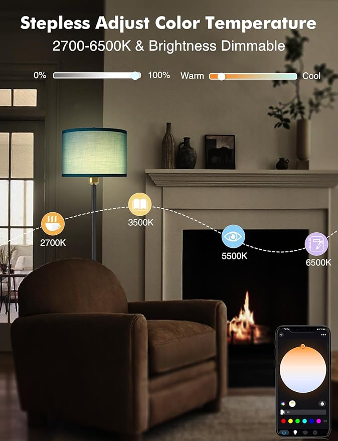 YHW Floor Lamps for Living Room Compatible with Alexa Google, Standing Lamp Tall Lamps for Living Room Bedroom Office Classroom Dorm Room. (Teal)