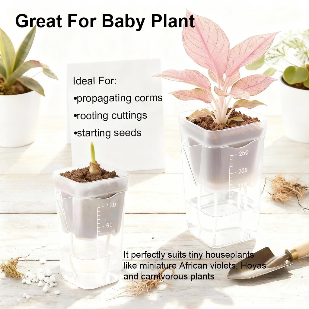 TineDew 10 Pack 2.5 inch Small self Watering pots for Indoor Plants,semi hydroponic pots for leca and pon,Clear Plastic Plant Pot for Propagation,Seedling,Cutting and African Violet (Clear, 2.5 inch)