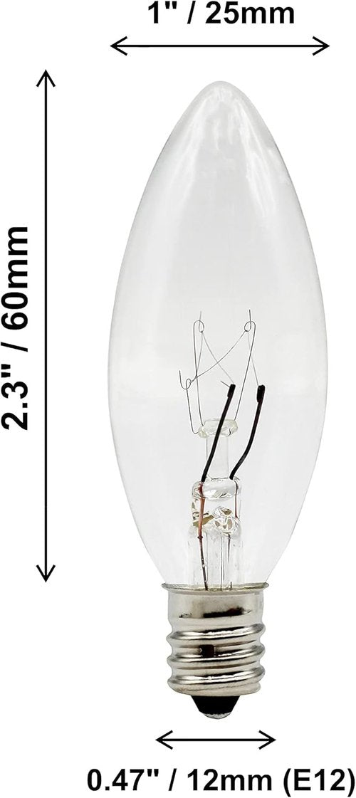 Creative Hobbies® Replacement Light Bulbs - 7W E12 Clear Incandescent Candelabra for Electric Candle Lamps & Chandeliers | 12 Pack