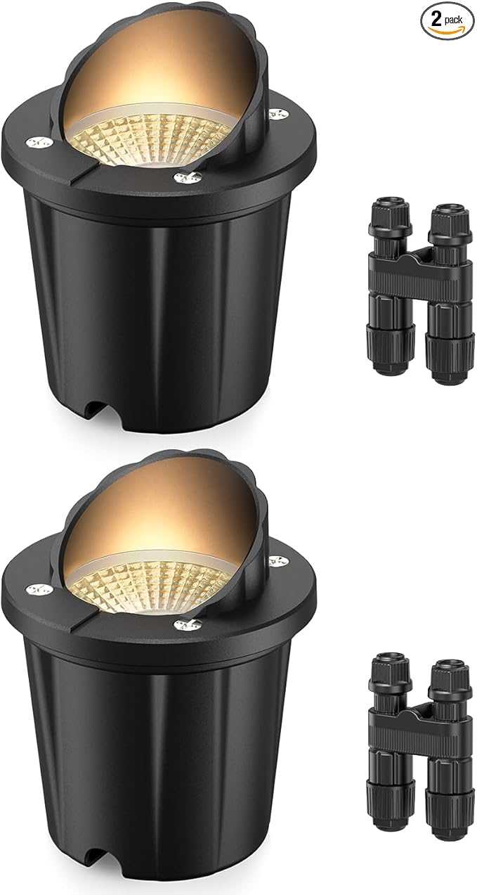 HIBOITEC Low Voltage Landscape Lights, 12W LED Outdoor In-Ground Lights 1200LM Waterproof IP67 Landscape Lighting, Anti-Glare Die-Cast Aluminum Garden Lights for Pathway Tree Yard, 2 Pack