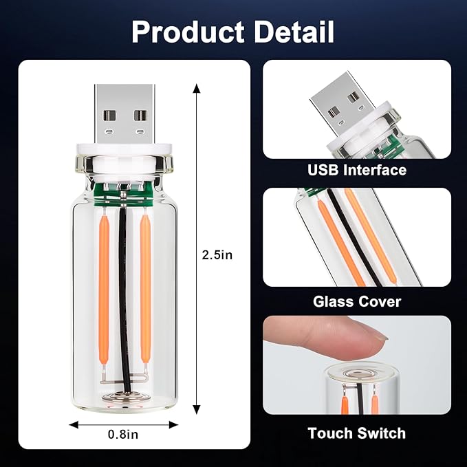 Kairiyard 2 PCS Red USB Car LED Lights Interior, Touch Control Adjustable Brightness Plug-in Retro Portable Glass Bottle Ambient Night Lights for Car, Computers, Party, Holiday Decoration, Bedroom