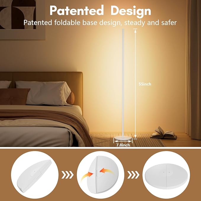 luckystyle Smart RGB Corner Floor Lamp,Bright LED Tall Modern Floor Lamp with APP and Remote,Ambient Lighting Color Changing Standing Lamps with Music Mode and Timing for Living Room,Bedroom White