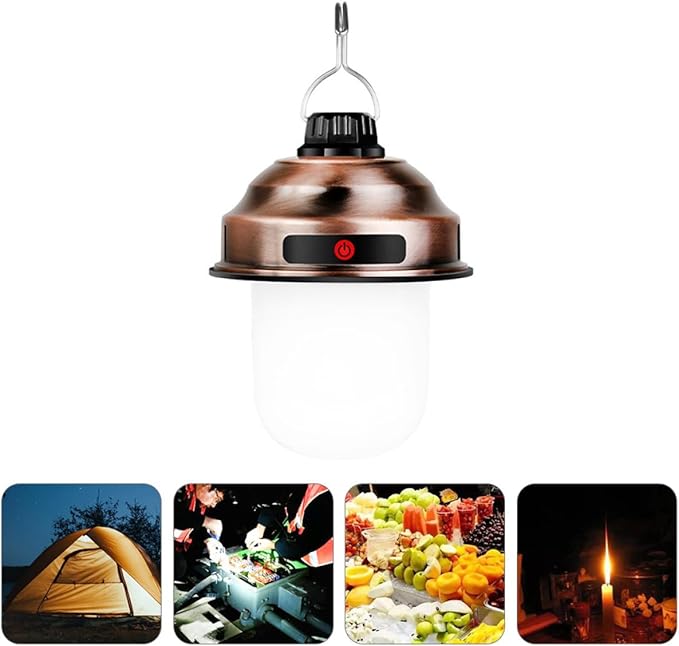 Rechargeable LED Camping Lantern Retro Mini Tent Lamp Portable Outdoor Lantern Super Bright Copper Color for Hiking and Garden Use