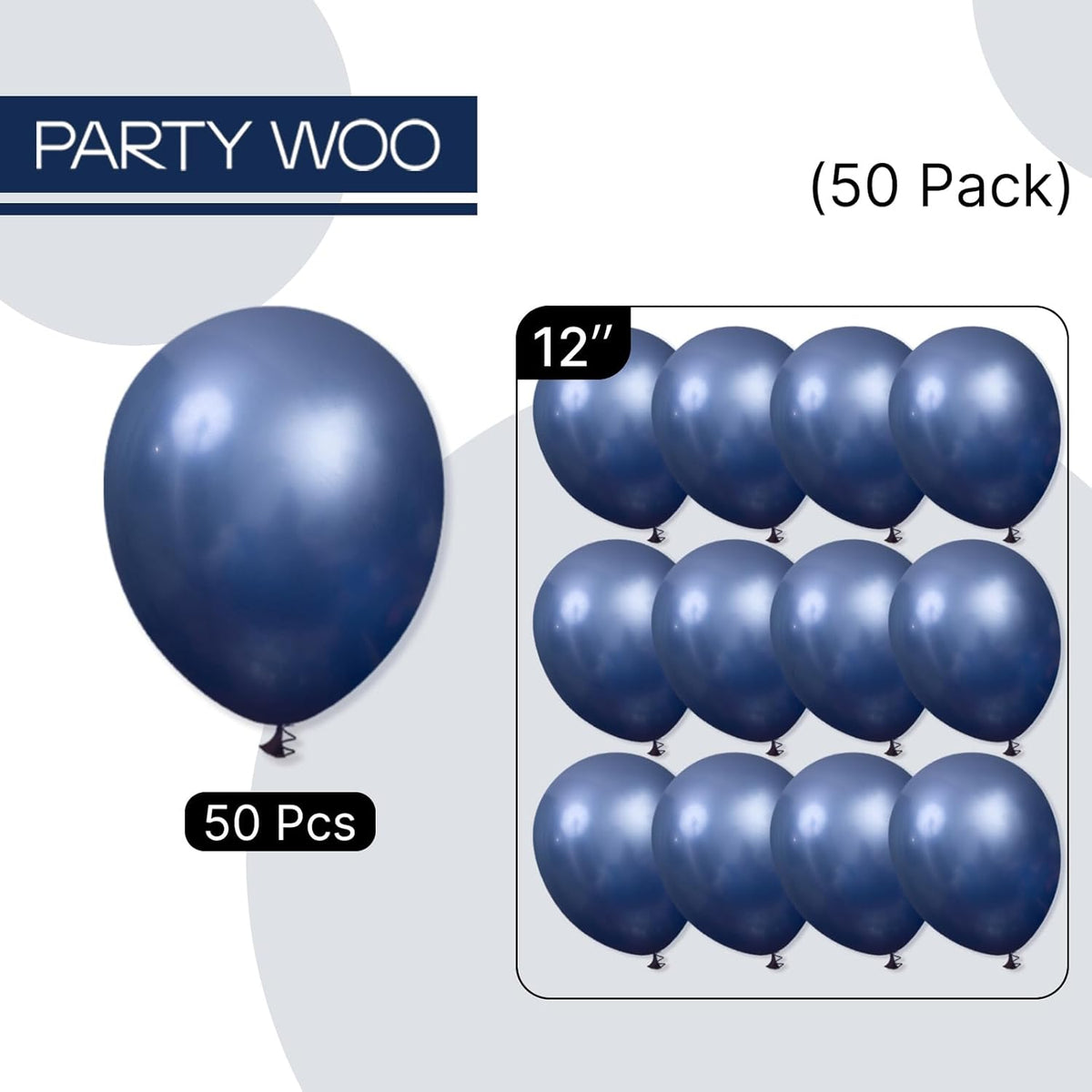PartyWoo Metallic Navy Blue Balloons - 50pcs 12 Inch Chrome Balloons for Graduation & Celebrations