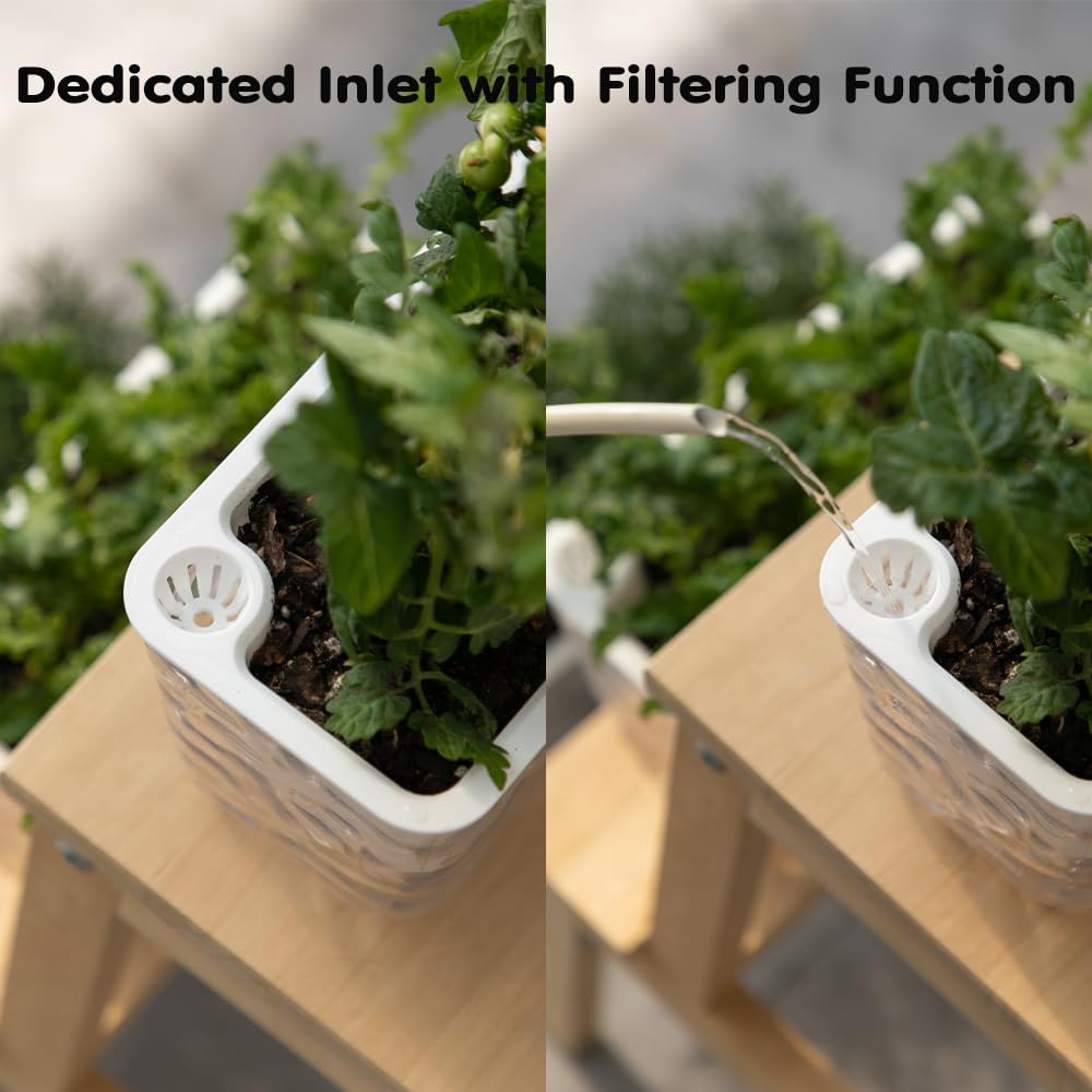 Qimodo 3 Pack Self Watering Rectangular Plant Pots, 11" x 5"x 5" Plant Containers with Drainage Holes, Rectangle Houseplant Window Planters for Succulents, Flowers,Herbs,Vegetables (Off-White)