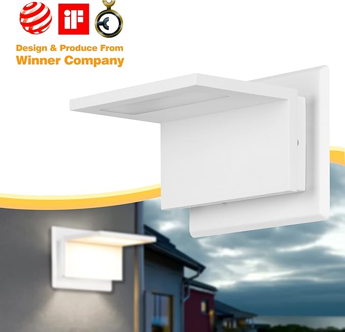 Wall Light Outdoor LED Wall Mount Lamp White Modern Wall Sconce Lighting Lantern Fixture for Porch Front Door Garden Yard Patio IP54 Waterproof 10W 680Lm 3000K