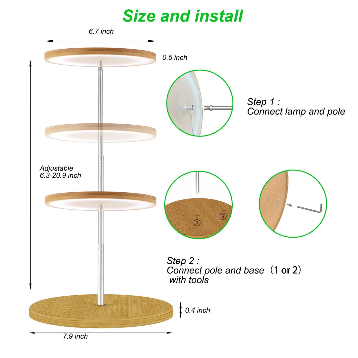 Plant Grow Light for Indoor Plant,Bamboo Mini LED Grow Light Garden,Height Adjustable,Automatic Timer with 8/12/16 Hours，2 Pack