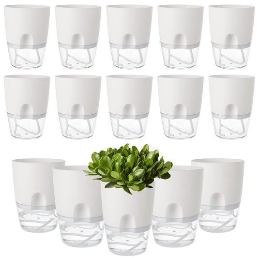 LOPYXBR 15 PCS 4 Inch Self Watering Pots for Indoor Plants Small Self Watering Planter with Self Watering Wick White Clear Plastic African Violet Pots Self Watering Plant Pot for Indoor House Plants