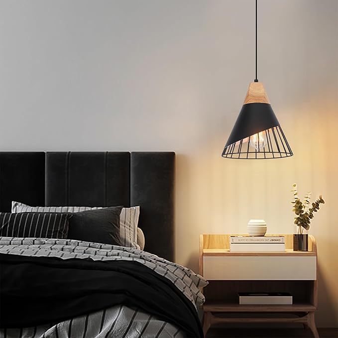 Black Pendant Light, 2 Packs 9.4inch Modern Pendant Lights, Farmhouse Pendant Light, Kitchen Pendant Lighting, Black Pendant Lights Kitchen Island for Living Room, Bar, Bedroom, Office