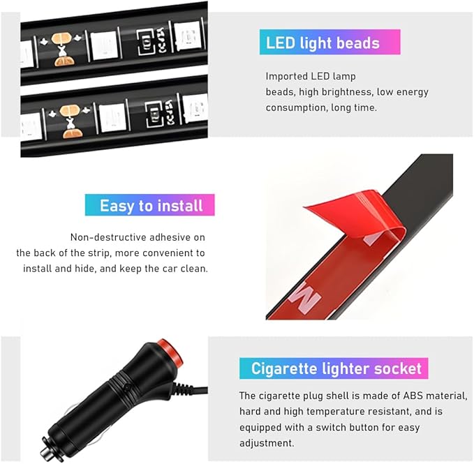 Car LED Strip Light, 24 LED RGB Auto Interior Atmosphere Lights, Cigarette Lighter Under Dash Ambient Night Light, Interior Decorative Lamp Lighting Kit Car Accessories (Ice Blue)