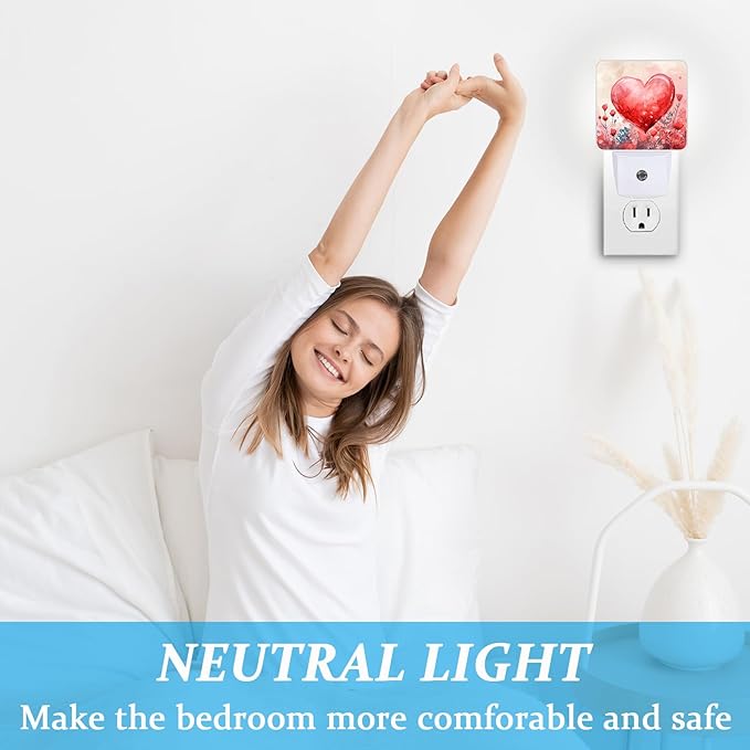Red Sweet Hearts Night Light, Plug-into Wall Valentine's Flower Love Heart Nightlight Lamp with Dusk to Dawn Sensor, Led Lamp 0.5W Energy Efficient for Boys Girls Adults Home Decor