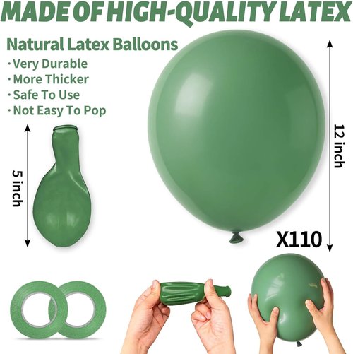 Dark Sage Green Balloons by [Brand Name] - 110 Pcs 12-Inch Latex Round Helium Balloons for Christmas Celebrations