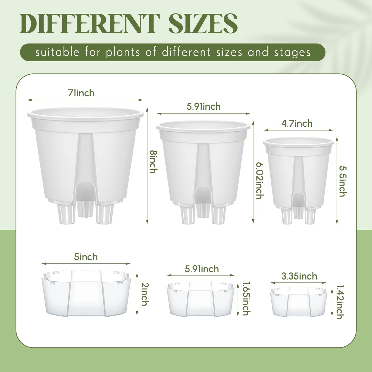Wonderjune Self Watering Pots for Indoor Plants with Deep Reservoir and High Drainage Holes for Outdoor Plants and Flowers, Bare Root Planter(4.72'', 5.91'', 7.09'',White,9 Pcs)