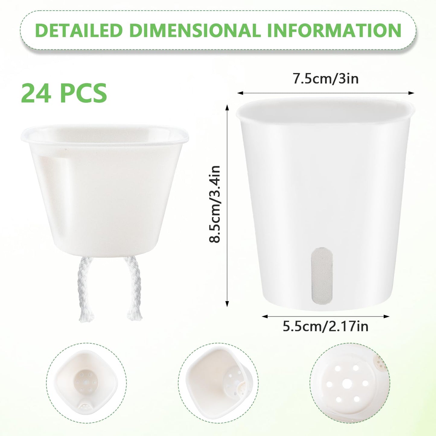 QUYLIXX 24 Pcs Self Watering Pots for Indoor Plants, 3 Inch White Plastic Self Watering Planters with Water Level Indicator - Perfect for Succulents