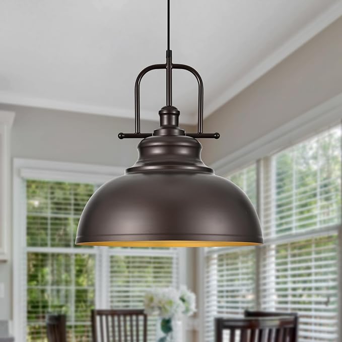 TAKEGO 15.8” Large Farmhouse Pendant Lights Kitchen Island, Oil Rubbed Bronze Rustic Pendant Light Fixture, Vintage Dome Pendant Light, Industrial Hanging Ceiling Lamp for Dining Room, Hallway